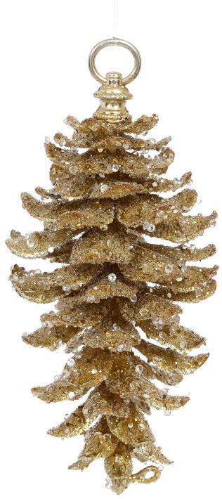 9" Gold Pinecone Glittered Ornament