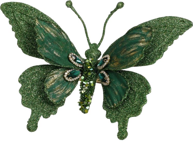 7" Green Butterfly Gem Glitter