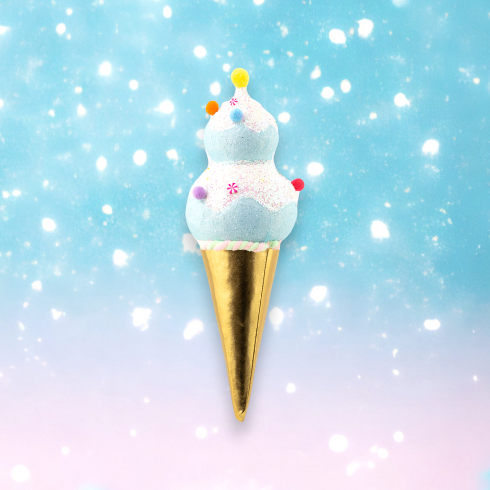 15" Ice Cream Cone Double Scoop Blue Ornament