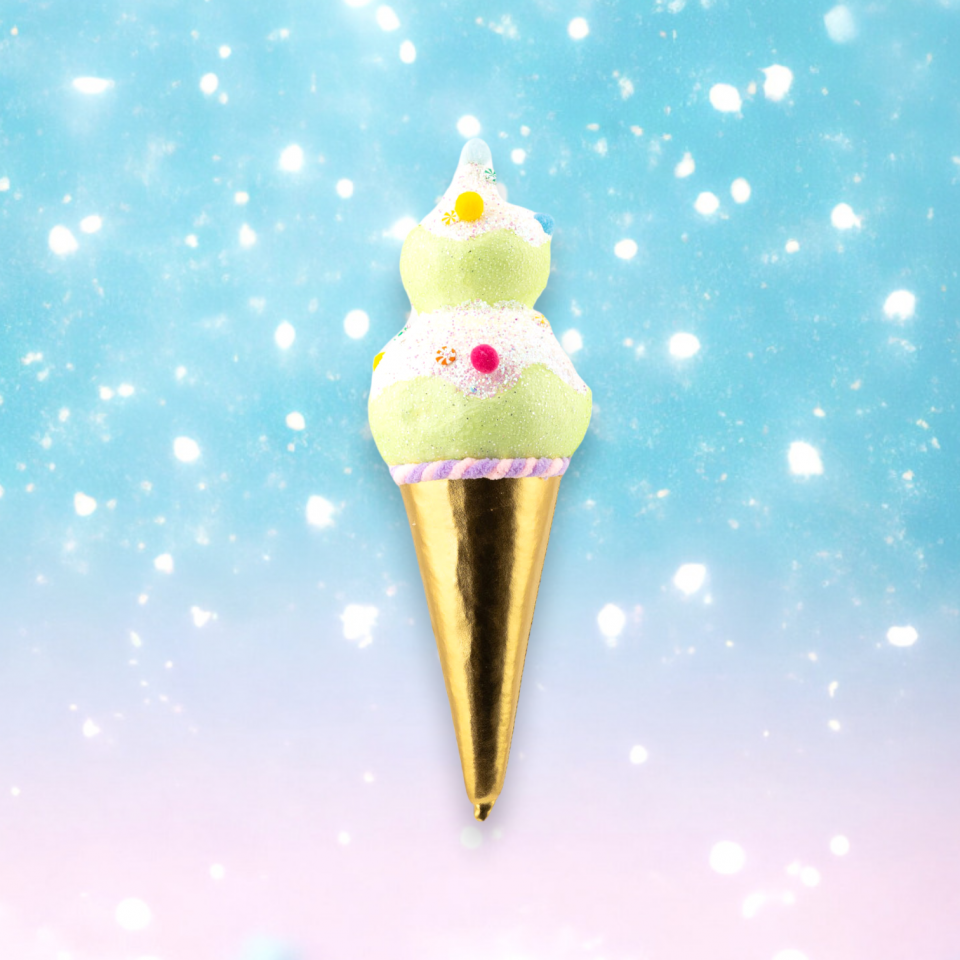 15" Ice Cream Double Scoop Green Ornament