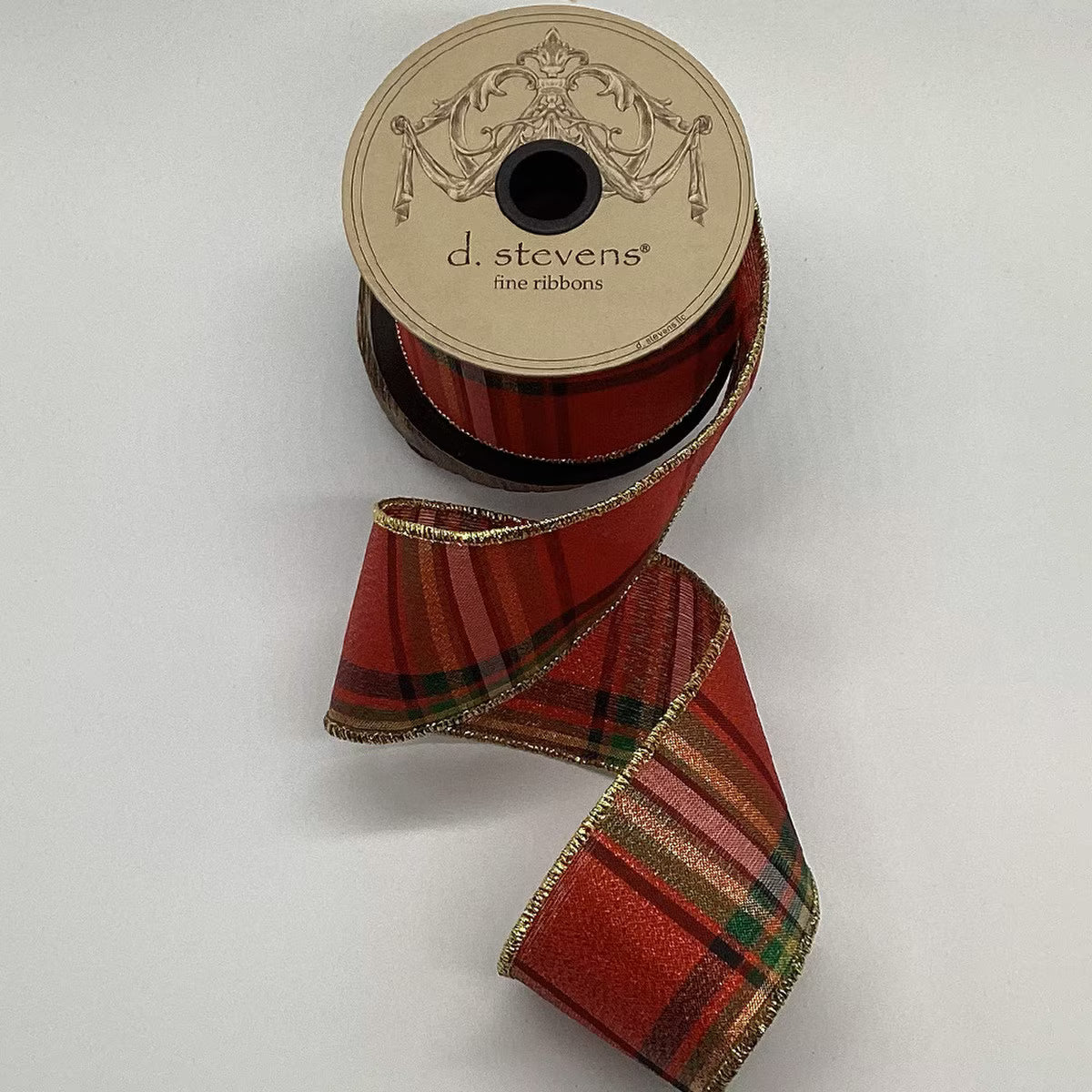 2.5"x10Y Poplin Plaid Fleck Gold Red Green Ribbon