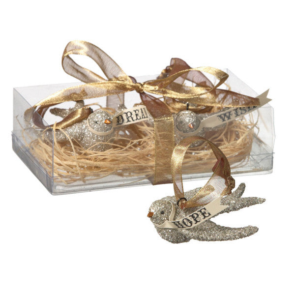 10" Floral Bird Glittered