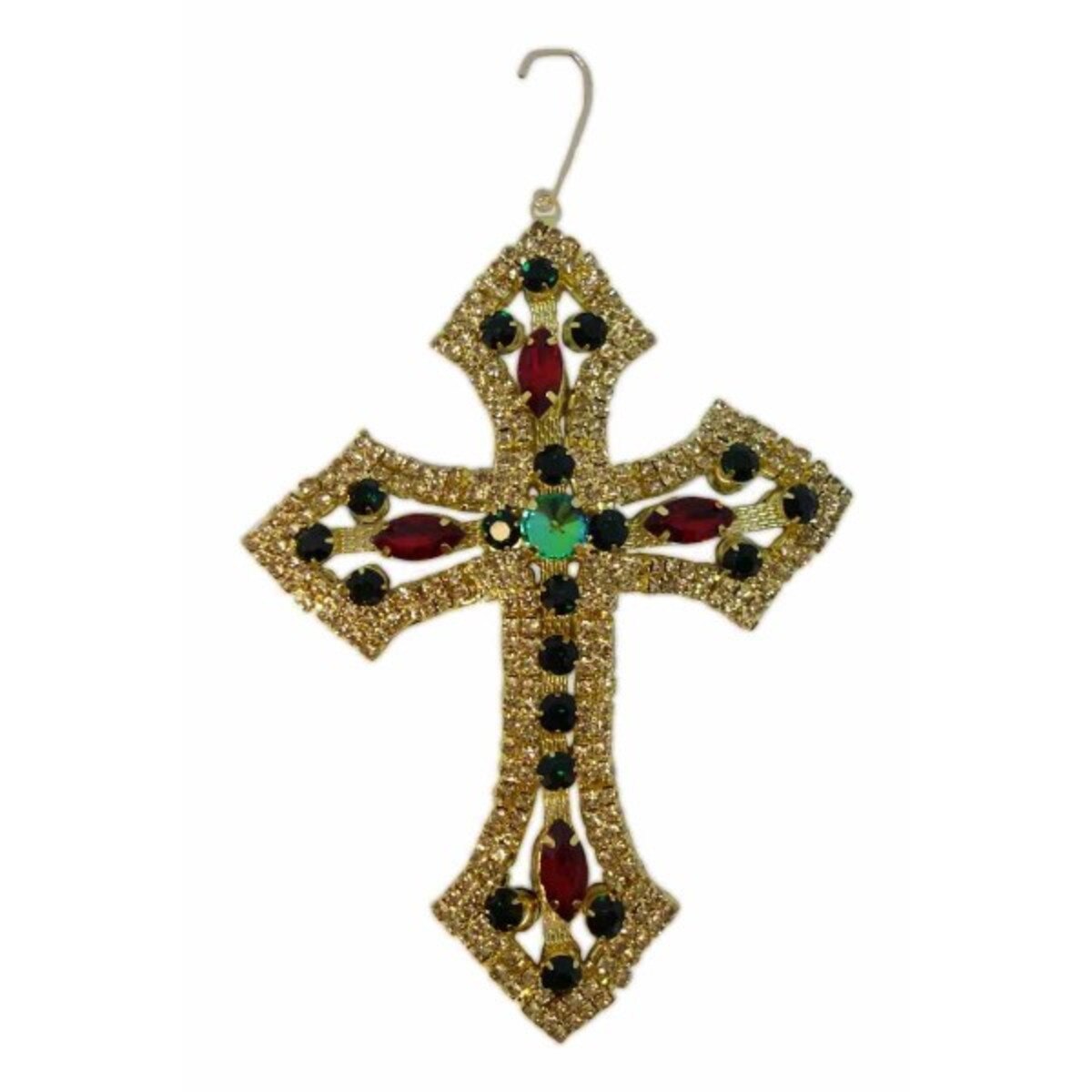 5" Cross Jeweled Gold Red Green