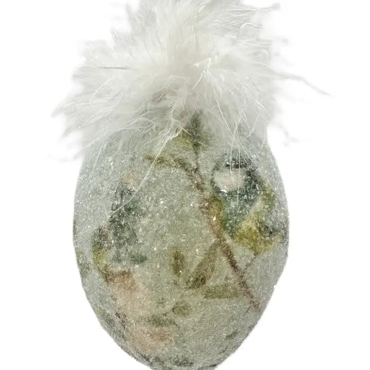 5" Blue Floral Egg Feathers Ornament