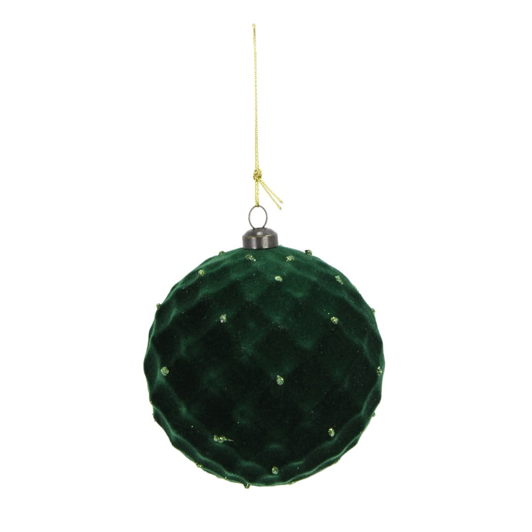 4" Green Velvet Faceted Ball Ornament