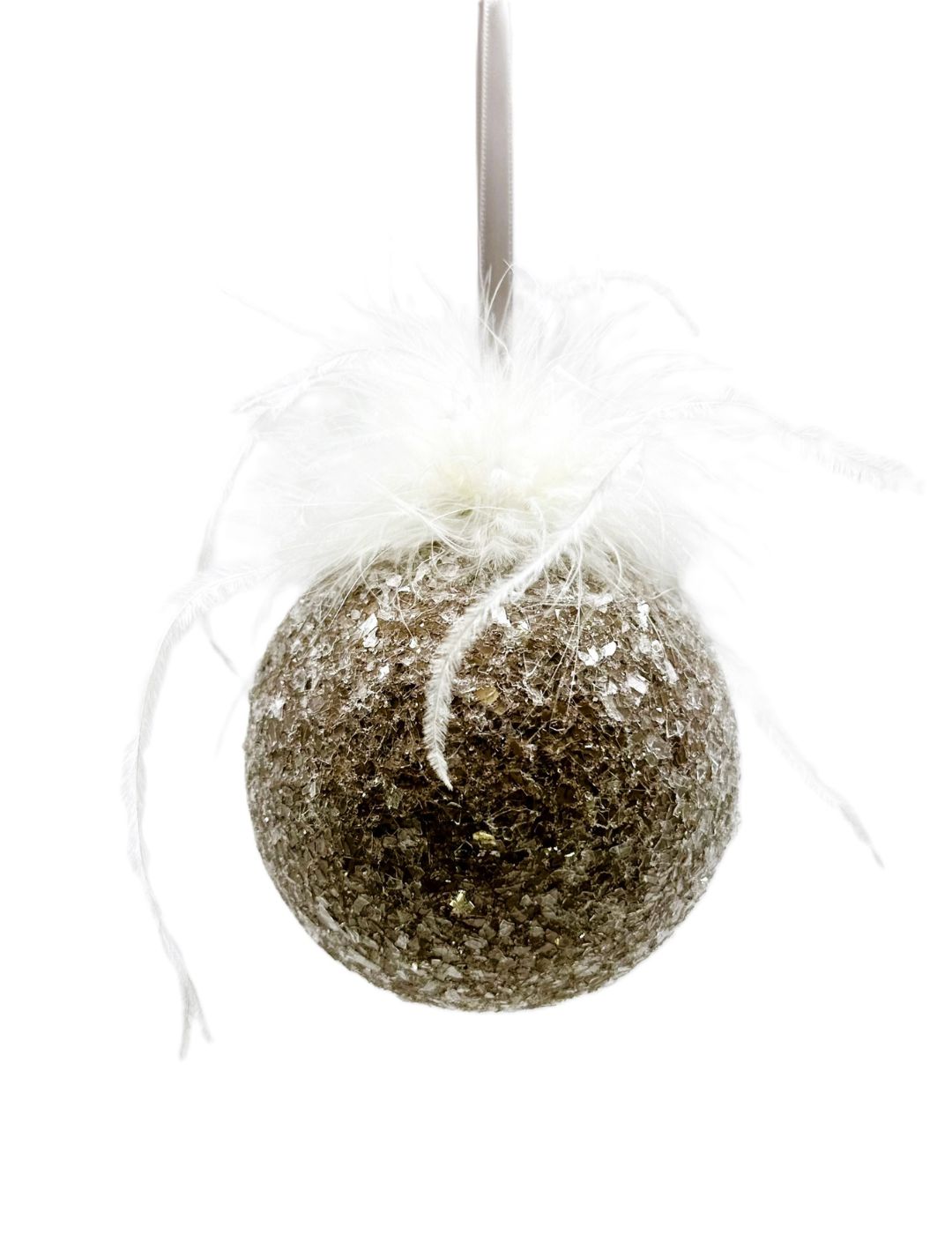 Mocha ostrich bauble ornament with feather texture, small size.