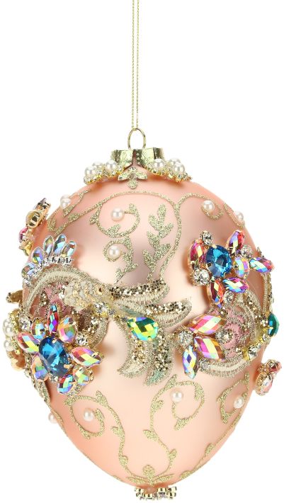 7" King's Jeweled Egg Ornament Peach