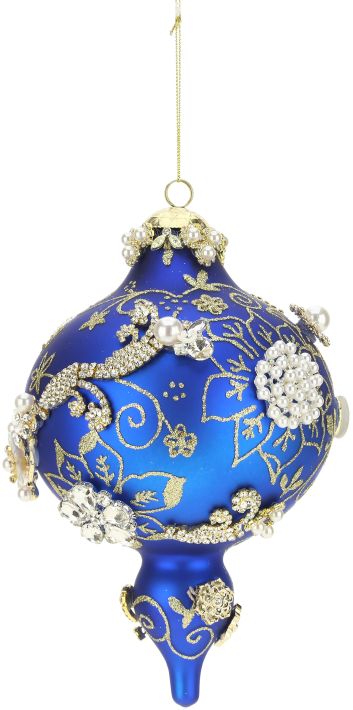 8" King's Jeweled Finial Ornament Dark Blue