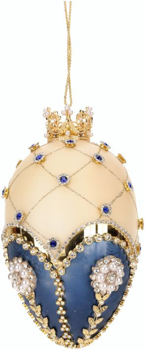 7" Faberge Jeweled Egg Ornament Blue