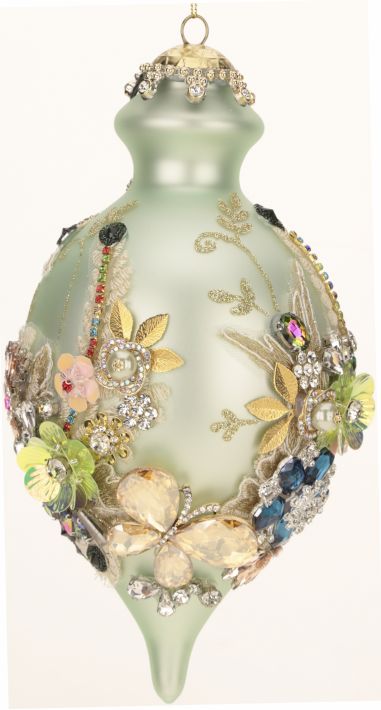 8" King's Jeweled Finial Ornament Green