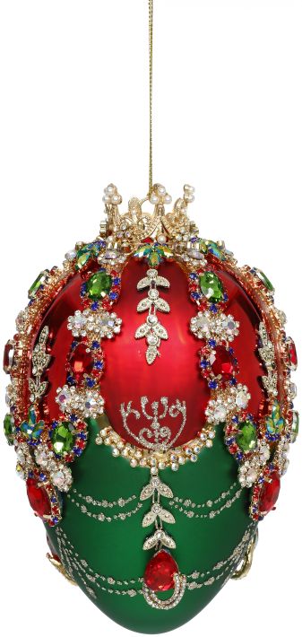 7" Red Green Faberge Jewel Egg Ornament