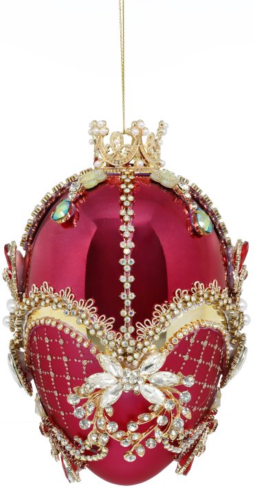 7" Raspberry Red Faberge Jewel Egg Ornament