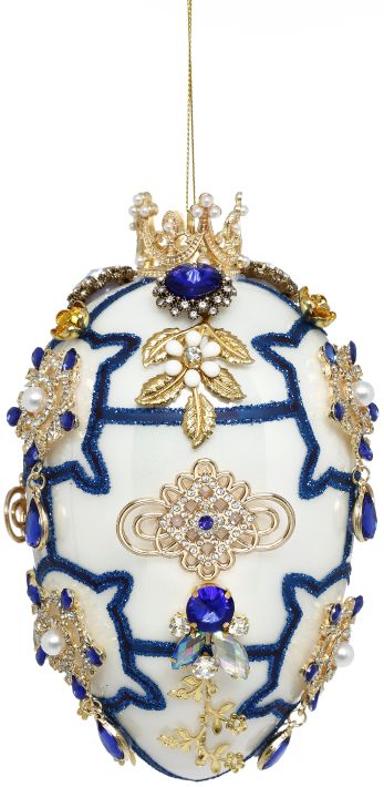 7" Chinoiserie Faberge Jewel Egg Ornament