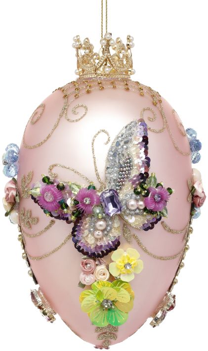 7" Faberge Jewel Egg Ornament Butterfly Pink