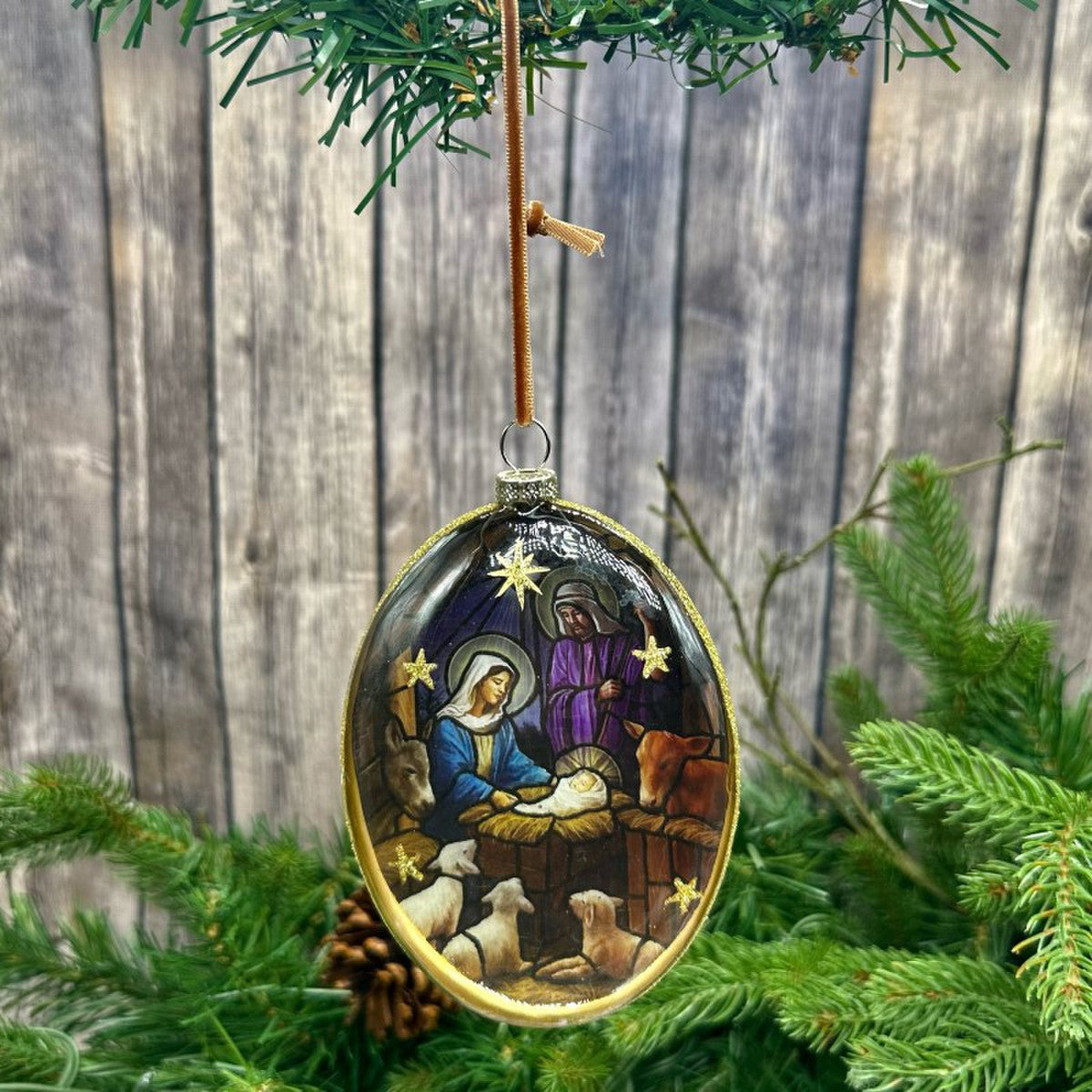 5" Holy Family Glass Disc Ornament