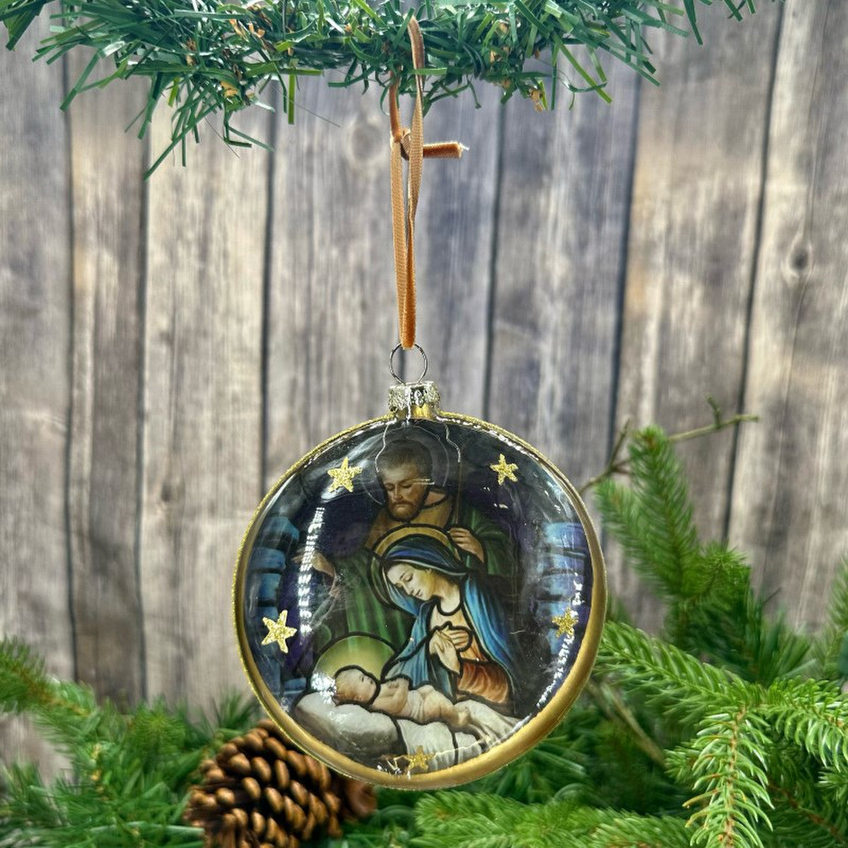 100mm Holy Family Glass Disc Ornament