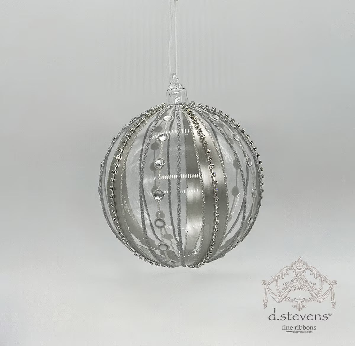 6" Clear Jeweled Glass Ball Ornament