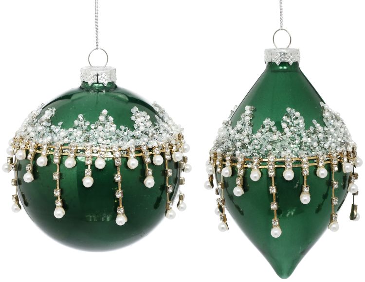 4" Green Pearl Gem Glass Ornament