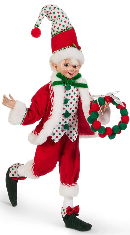 16" Elf Wreath Polka Dot Posable