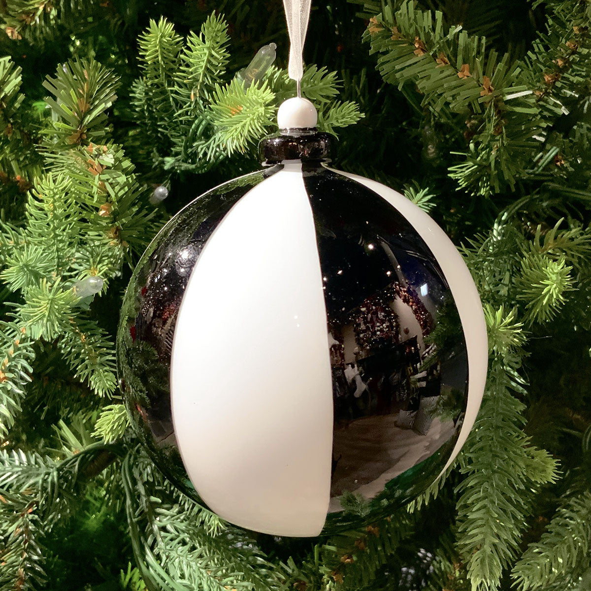 100mm Black & White Stripe Ball Ornament