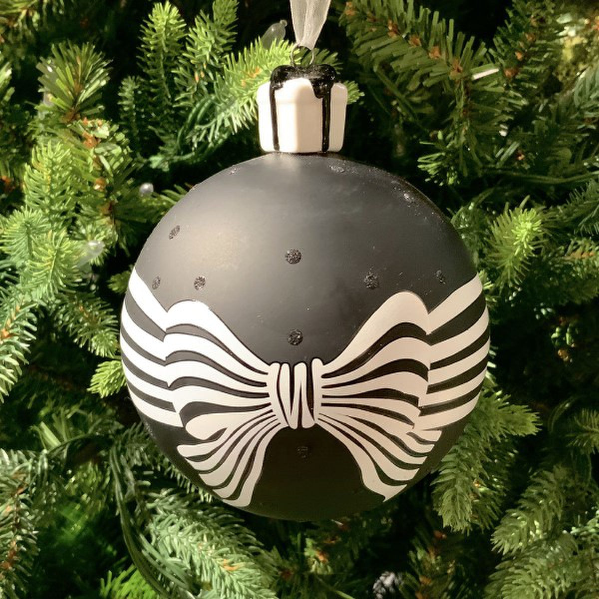 4" Black White Bow Glass Ornament