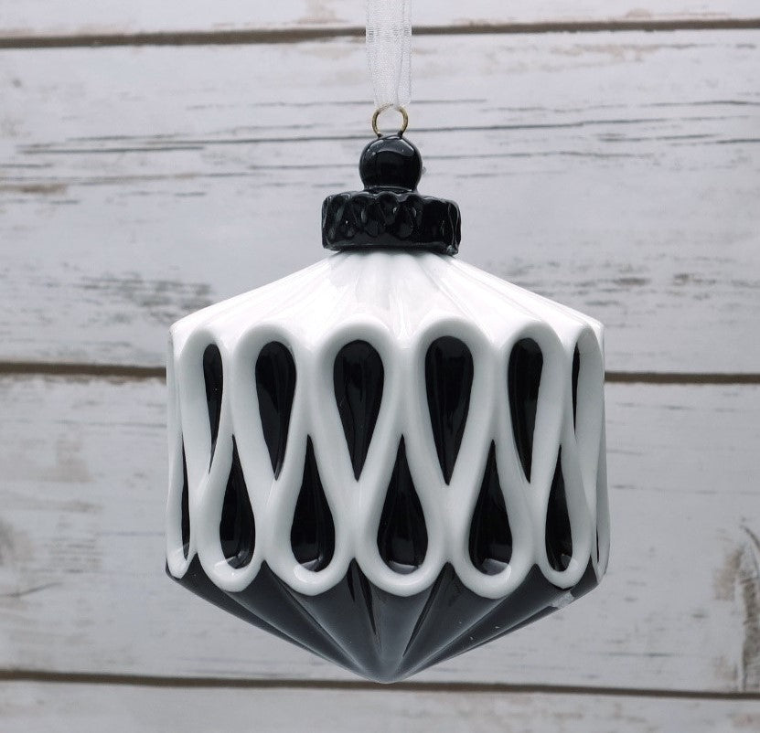 3" Black White Glass Ornament