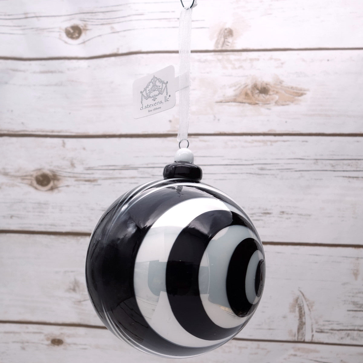 4" Black White Stripe Ornament