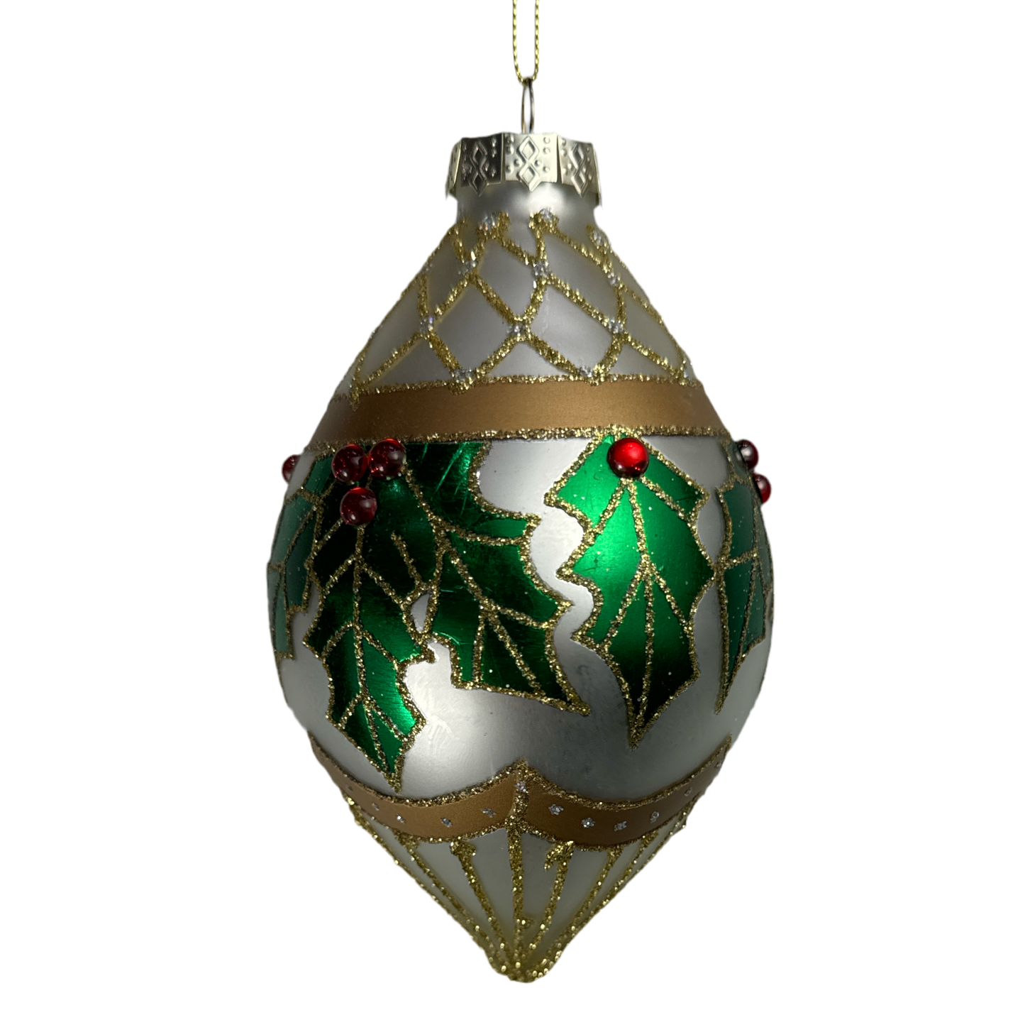 5" Holly Leaf Glass Ornament