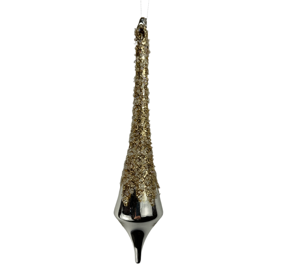 Platinum glass beaded finial ornament, alternate view.