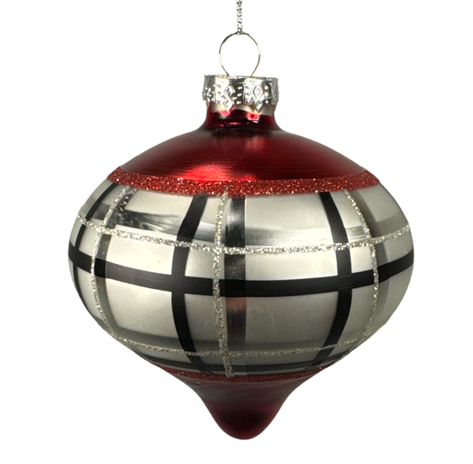 Red glass plaid ornament, 4-5 inch, for Christmas tree decorating