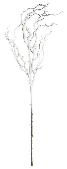 White snow flocked twig branch with curly branches, 40 inches