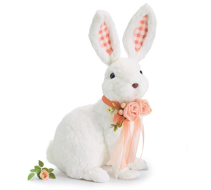 14" White Bunny w/ Flower Bow