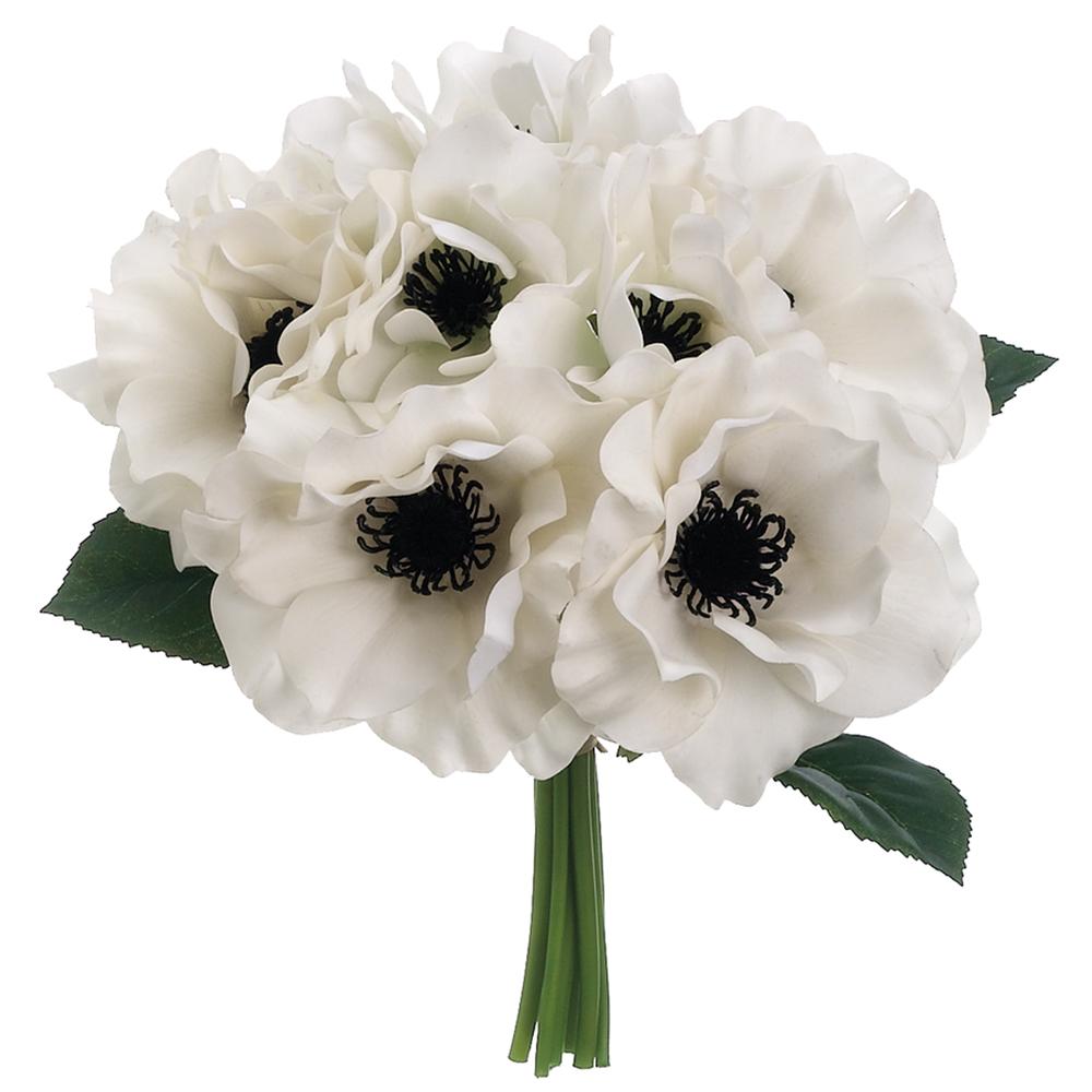 White real touch anemone bouquet, 10 inches