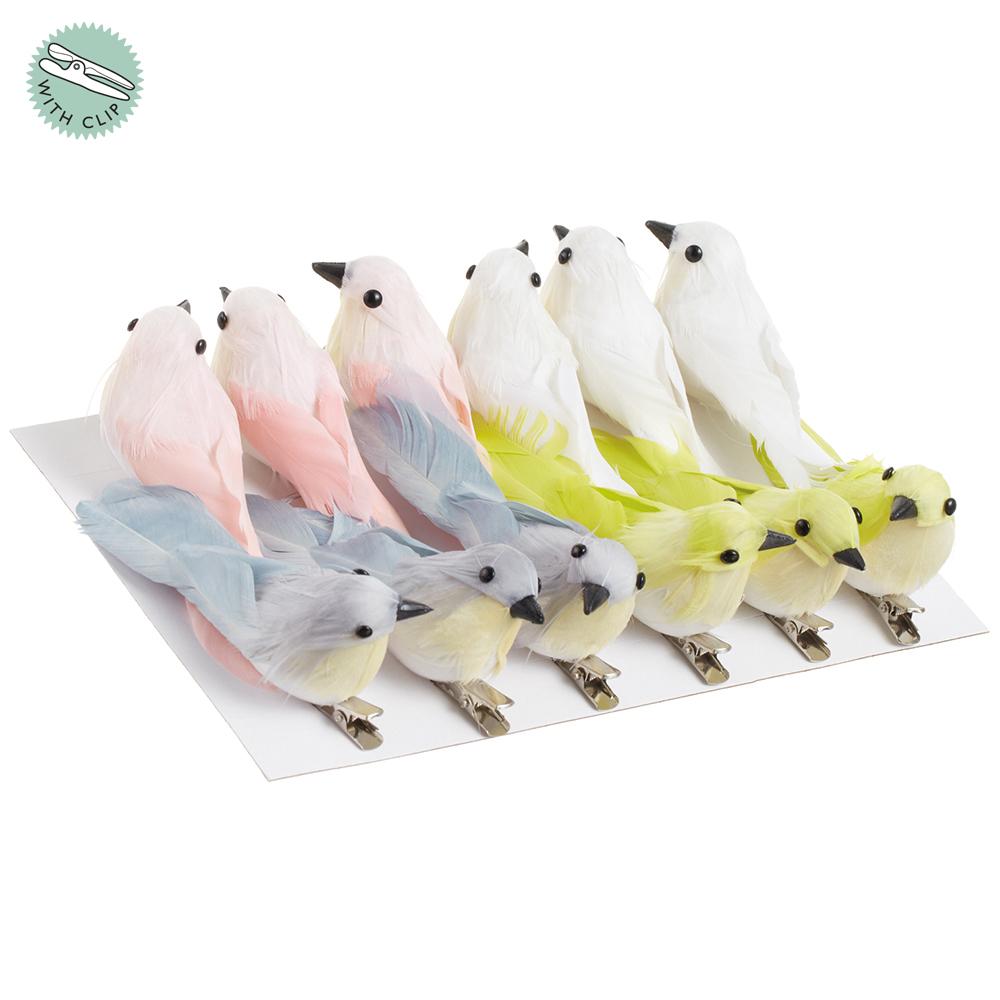 Box/12 3.5" Bird w/ Clip Pastel Mixed