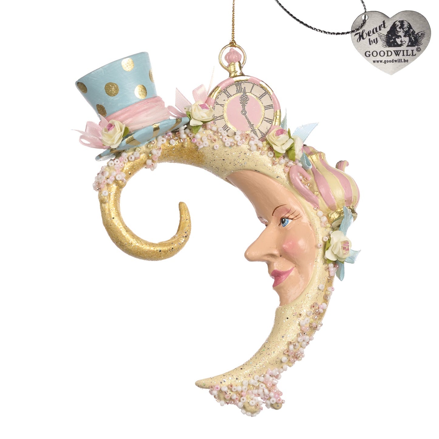 7" Candy Moon Blue Pink Cream Ornament
