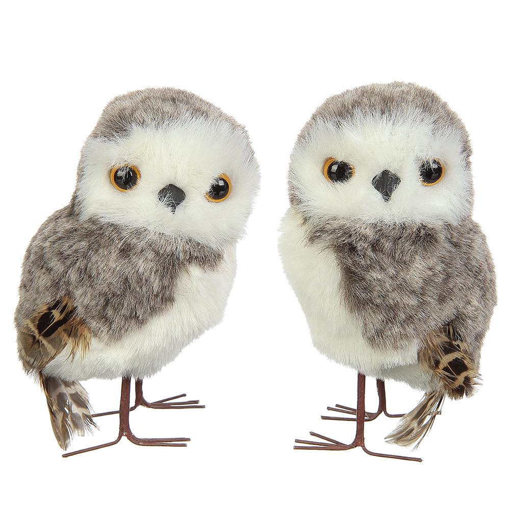 Set/2 4" Owls Brown White