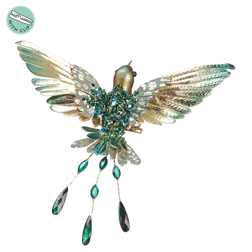 8" Hummingbird Green Beaded Metallic w/ Clip
