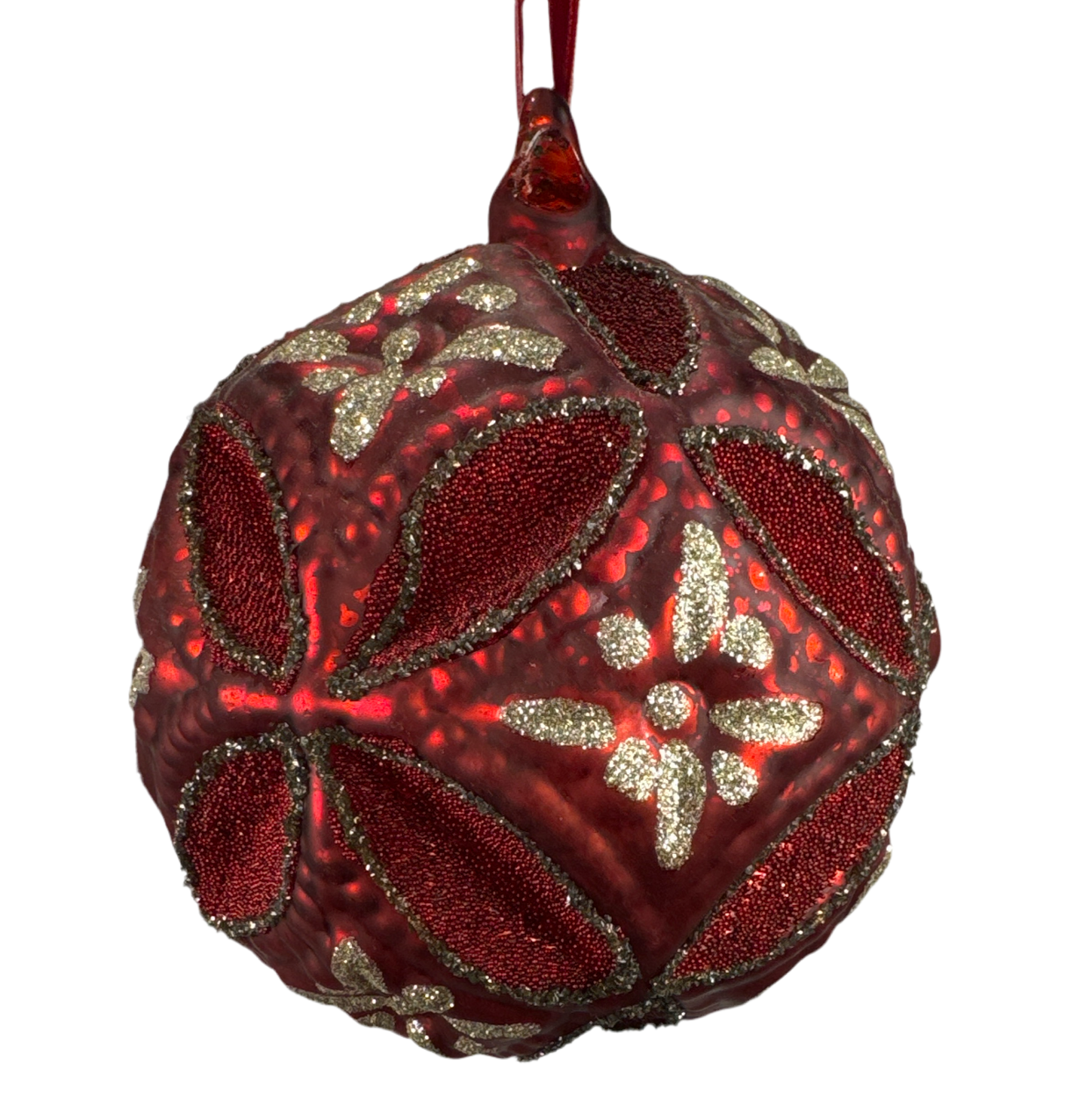 4" Red Relief Glass Ornament