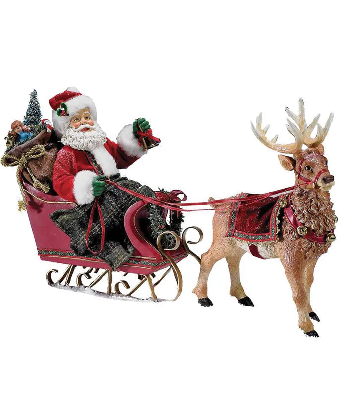 10" Santa In Sleigh With Deer Fabriché