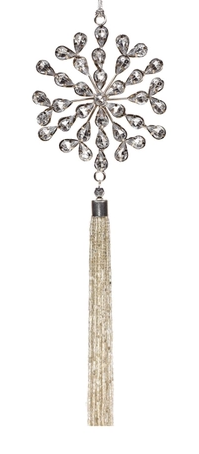 11" Silver Snowflake Tassel Gem Ornament