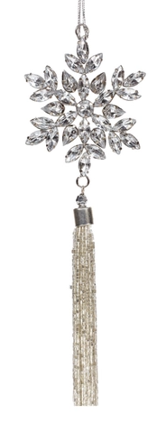 10" Silver Snowflake Tassel Gem Ornament