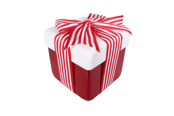4" Gift Box Red White Ornament