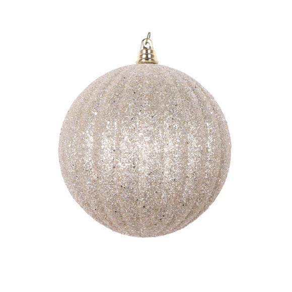 8" Platinum Glitter Pleated Ornament