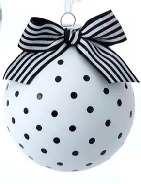 5" Ball w/ Bow Black White Stripes Ornament