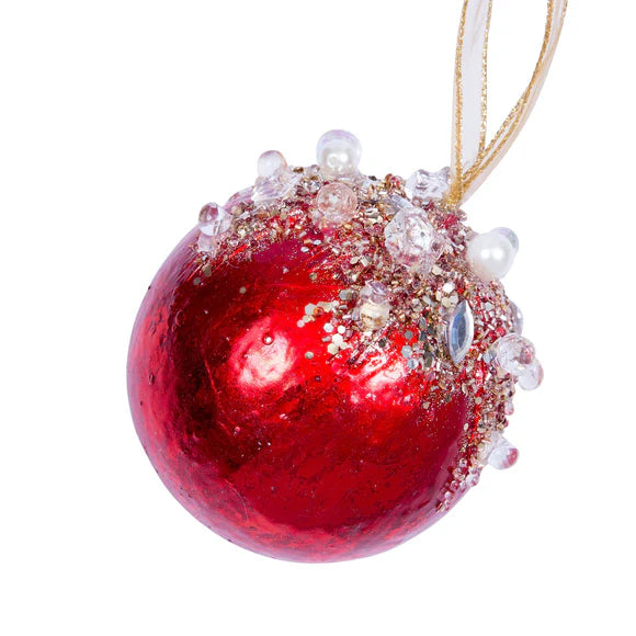 5" Red Dazzling Bejeweled Ball Ornament