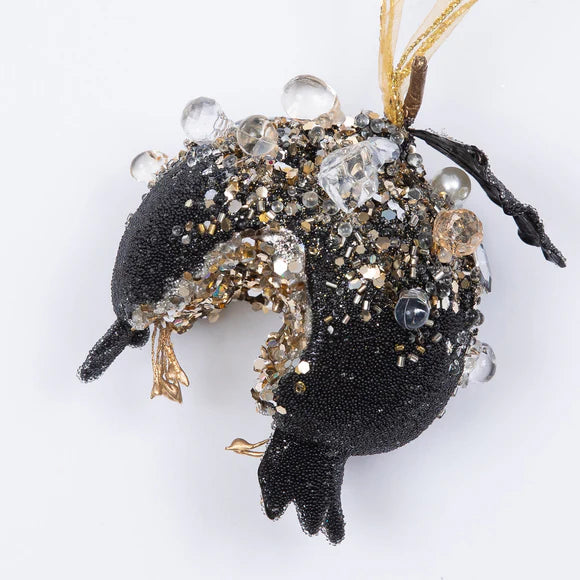 5" Black Beaded Bejeweled Pomegranate
