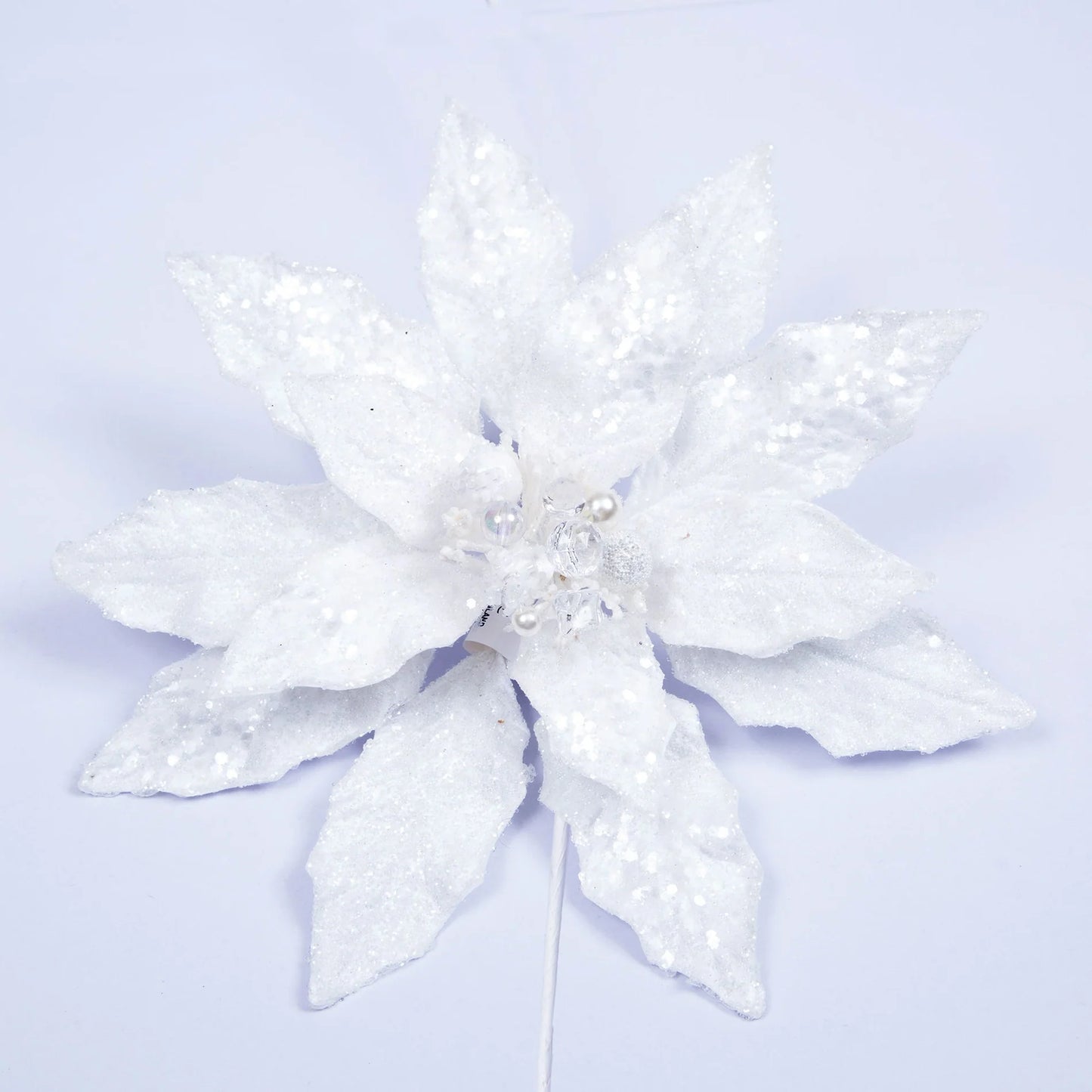 10" Poinsettia White Beaded Jeweled