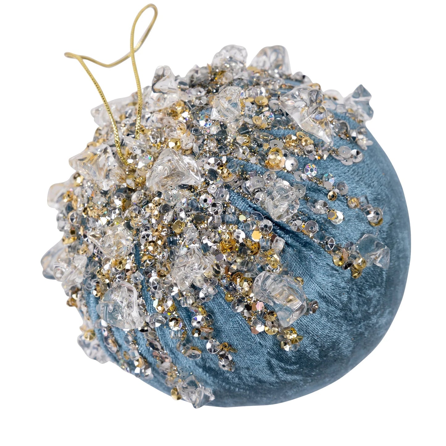 5" Steel Blue Velvet Bejeweled Ball Ornament