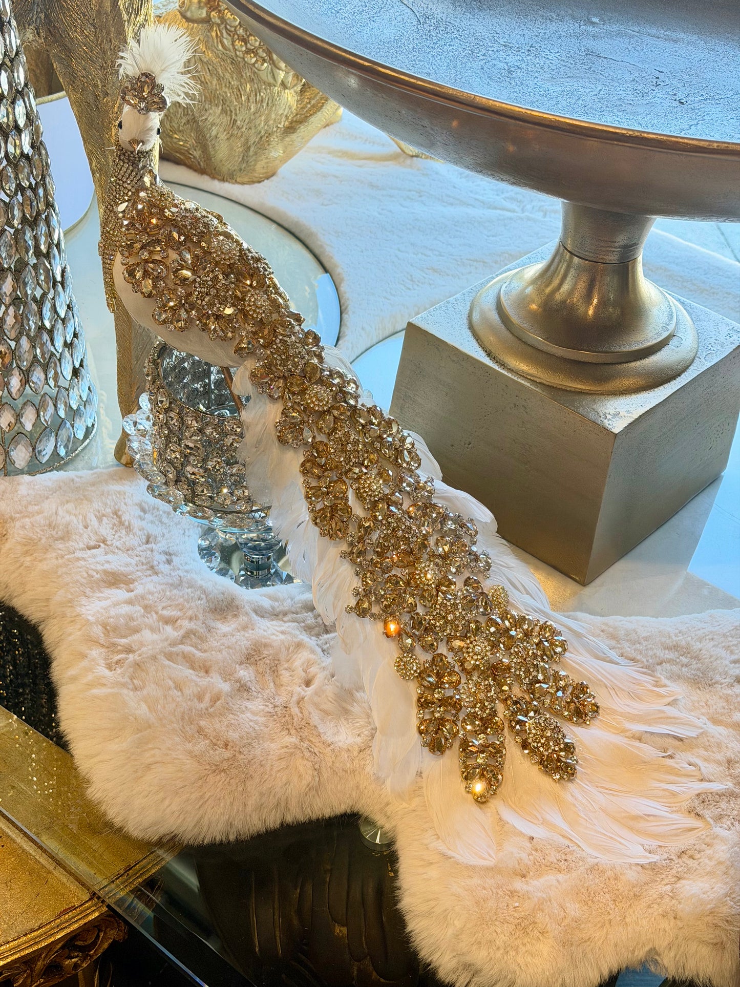 25” Gilded Peacock, Gold on White