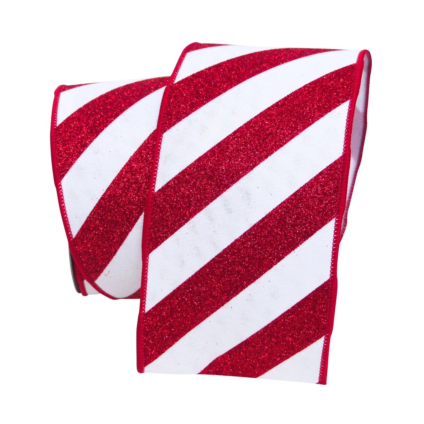 4”x10Y Red Glitter Candy Stripes Ribbon